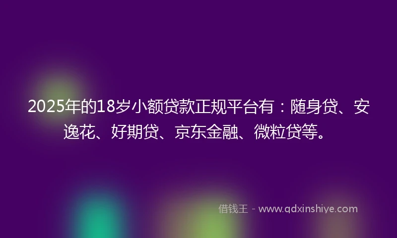2025年的18岁小额贷款正规平台有：随身贷、安逸花、好期贷、京东金融、微粒贷等。
