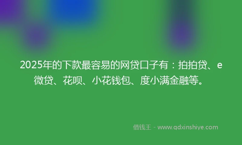 2025年的下款最容易的网贷口子有:拍拍贷、e微贷、花呗、小花钱包、度小满金融等。
