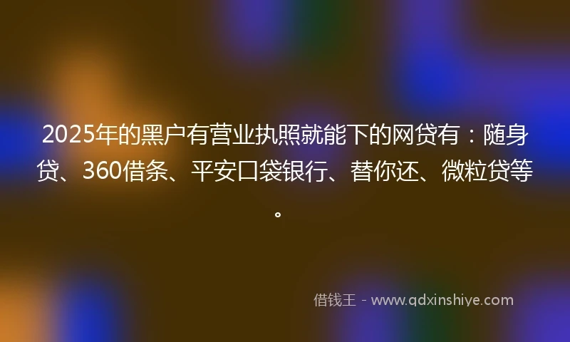 2025年的黑户有营业执照就能下的网贷有:随身贷、360借条、平安口袋银行、替你还、微粒贷等。