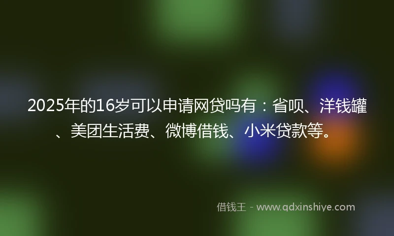 2025年的16岁可以申请网贷吗有：省呗、洋钱罐、美团生活费、微博借钱、小米贷款等。