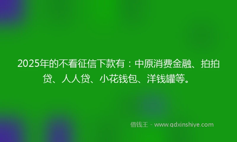 2025年的不看征信下款有：中原消费金融、拍拍贷、人人贷、小花钱包、洋钱罐等。