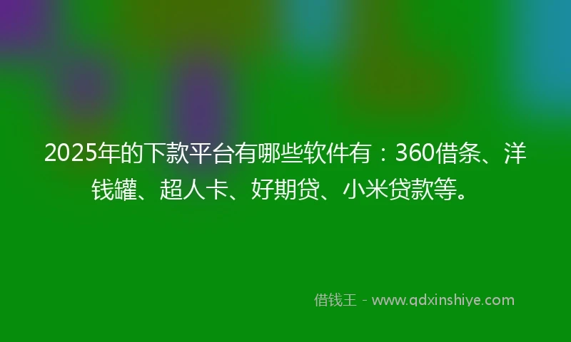 2025年的下款平台有哪些软件有：360借条、洋钱罐、超人卡、好期贷、小米贷款等。