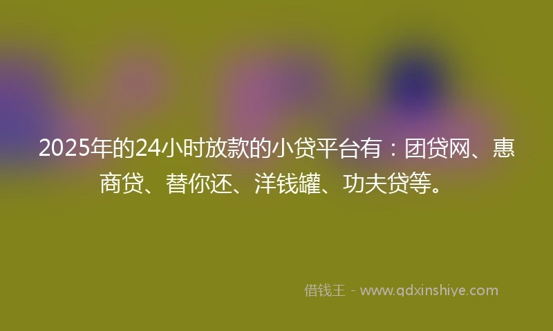 2025年的24小时放款的小贷平台有：团贷网、惠商贷、替你还、洋钱罐、功夫贷等。