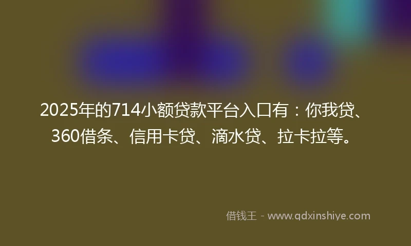 2025年的714小额贷款平台入口有：你我贷、360借条、信用卡贷、滴水贷、拉卡拉等。