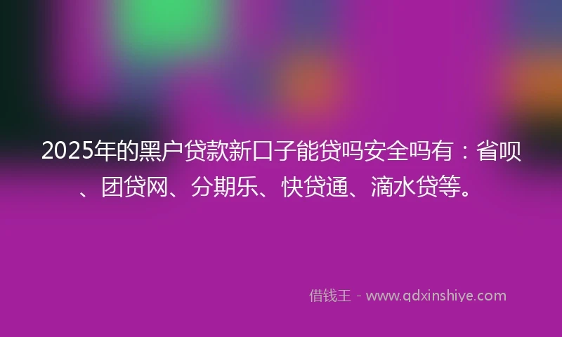 2025年的黑户贷款新口子能贷吗安全吗有：省呗、团贷网、分期乐、快贷通、滴水贷等。