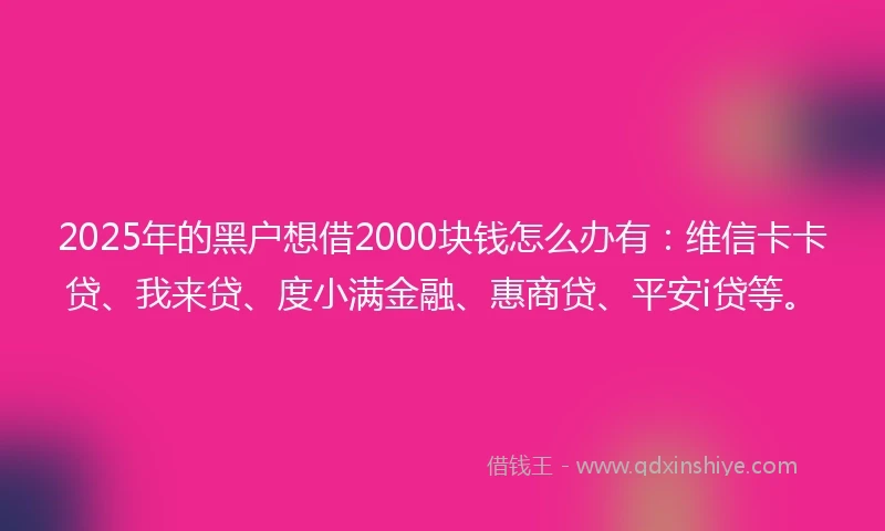 2025年的黑户想借2000块钱怎么办有：维信卡卡贷、我来贷、度小满金融、惠商贷、平安i贷等。