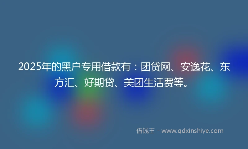2025年的黑户专用借款有:团贷网、安逸花、东方汇、好期贷、美团生活费等。