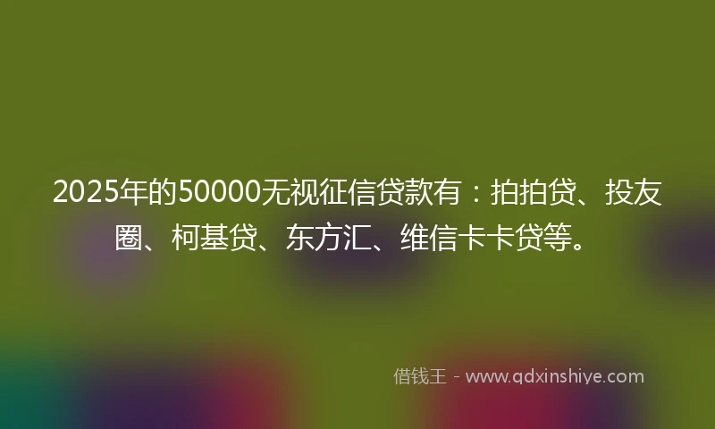 2025年的50000无视征信贷款有：拍拍贷、投友圈、柯基贷、东方汇、维信卡卡贷等。