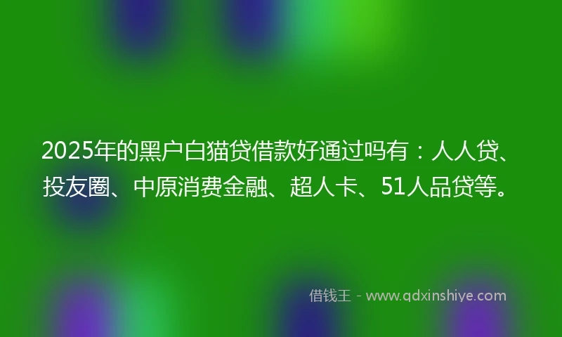 2025年的黑户白猫贷借款好通过吗有：人人贷、投友圈、中原消费金融、超人卡、51人品贷等。