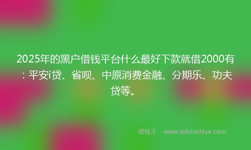 2025年的黑户借钱平台什么最好下款就借2000有：平安i贷、省呗、中原消费金融、分期乐、功夫贷等。