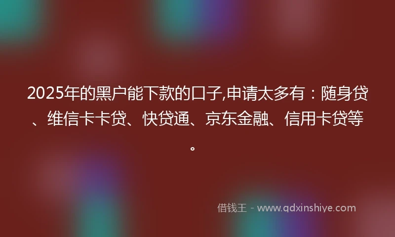 2025年的黑户能下款的口子,申请太多有:随身贷、维信卡卡贷、快贷通、京东金融、信用卡贷等。