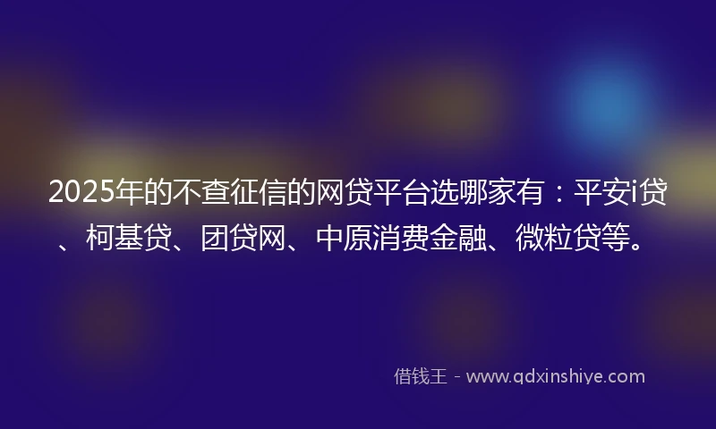 2025年的不查征信的网贷平台选哪家有：平安i贷、柯基贷、团贷网、中原消费金融、微粒贷等。