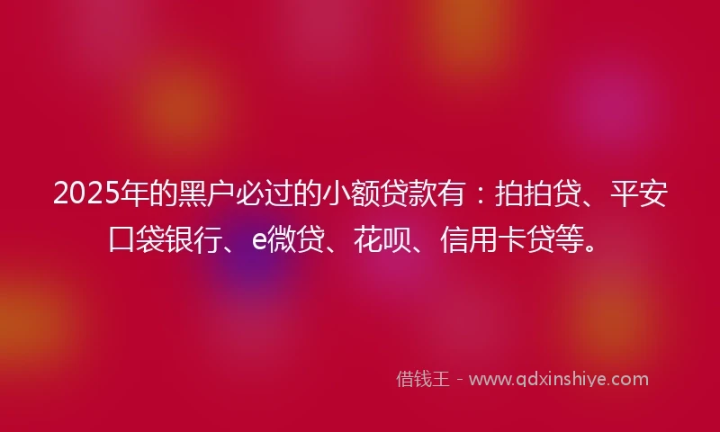 2025年的黑户必过的小额贷款有：拍拍贷、平安口袋银行、e微贷、花呗、信用卡贷等。