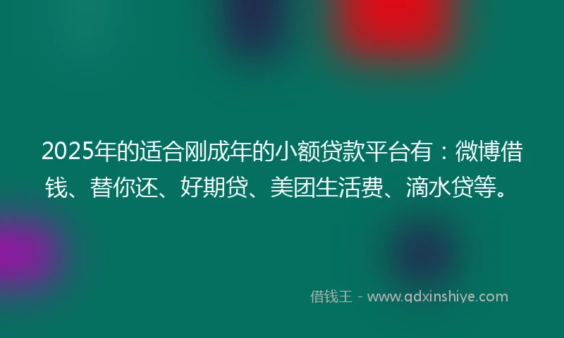 2025年的适合刚成年的小额贷款平台有:微博借钱、替你还、好期贷、美团生活费、滴水贷等。