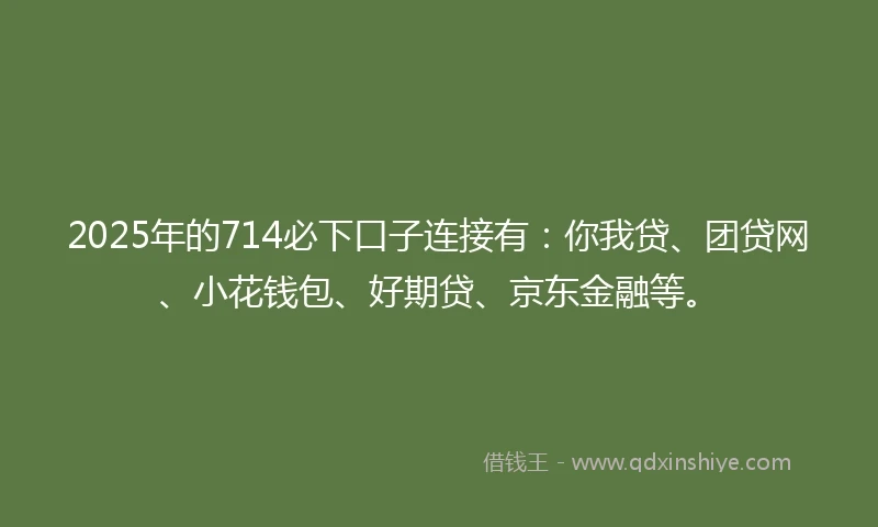 2025年的714必下口子连接有：你我贷、团贷网、小花钱包、好期贷、京东金融等。