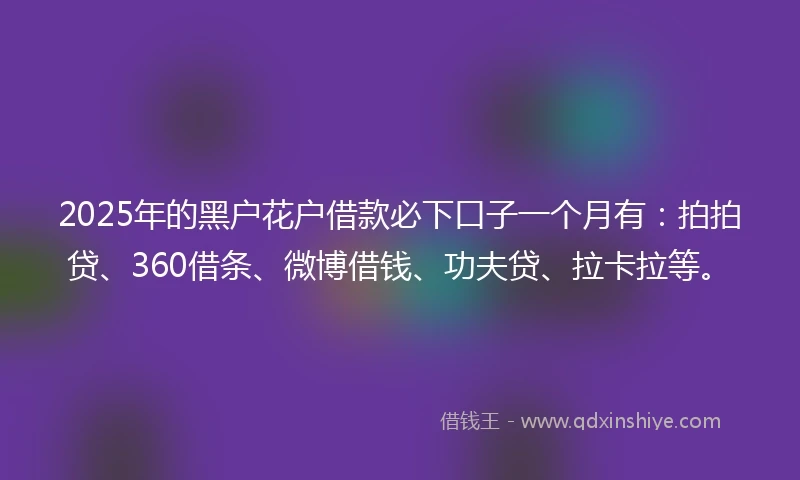2025年的黑户花户借款必下口子一个月有：拍拍贷、360借条、微博借钱、功夫贷、拉卡拉等。