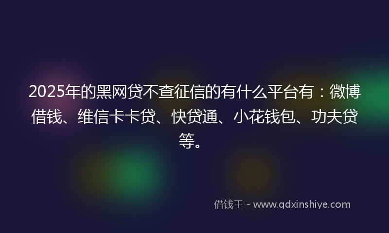 2025年的黑网贷不查征信的有什么平台有：微博借钱、维信卡卡贷、快贷通、小花钱包、功夫贷等。