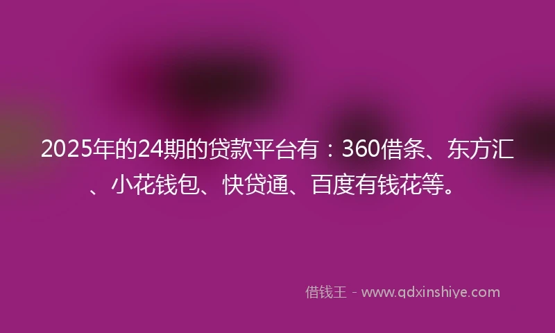 2025年的24期的贷款平台有：360借条、东方汇、小花钱包、快贷通、百度有钱花等。