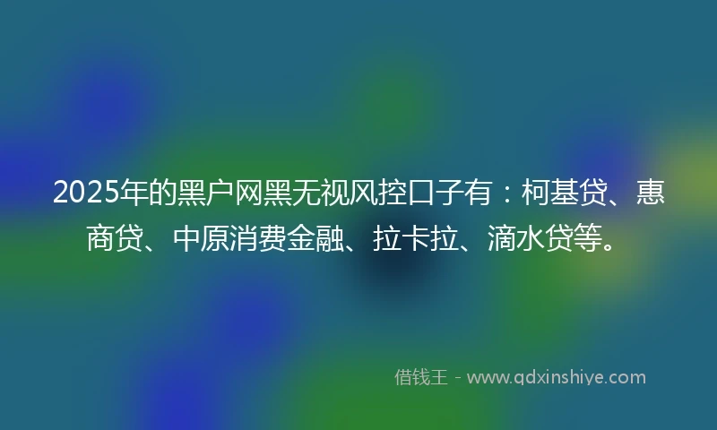 2025年的黑户网黑无视风控口子有：柯基贷、惠商贷、中原消费金融、拉卡拉、滴水贷等。