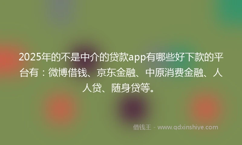 2025年的不是中介的贷款app有哪些好下款的平台有：微博借钱、京东金融、中原消费金融、人人贷、随身贷等。
