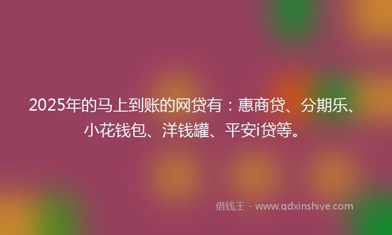 2025年的马上到账的网贷有：惠商贷、分期乐、小花钱包、洋钱罐、平安i贷等。