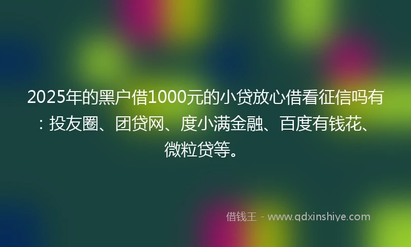 2025年的黑户借1000元的小贷放心借看征信吗有：投友圈、团贷网、度小满金融、百度有钱花、微粒贷等。