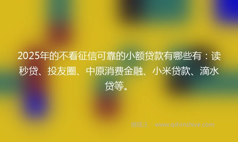 2025年的不看征信可靠的小额贷款有哪些有：读秒贷、投友圈、中原消费金融、小米贷款、滴水贷等。