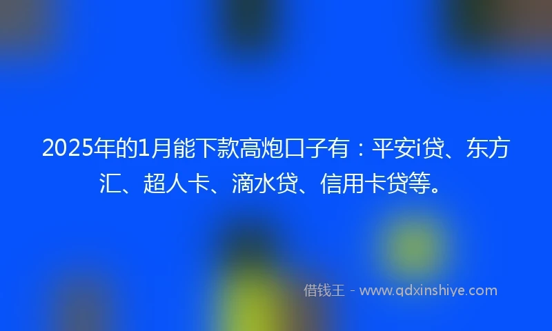 2025年的1月能下款高炮口子有:平安i贷、东方汇、超人卡、滴水贷、信用卡贷等。