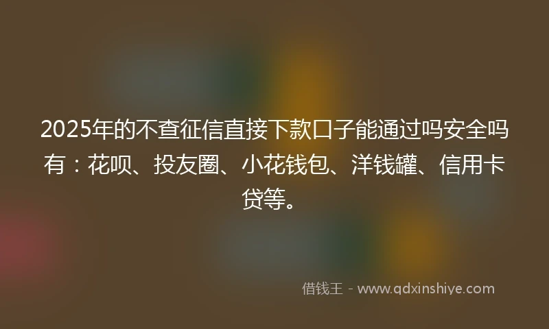 2025年的不查征信直接下款口子能通过吗安全吗有:花呗、投友圈、小花钱包、洋钱罐、信用卡贷等。