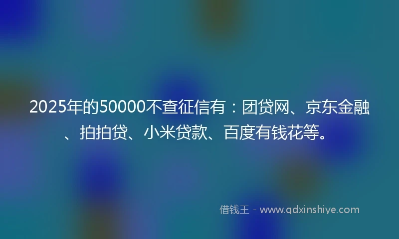 2025年的50000不查征信有：团贷网、京东金融、拍拍贷、小米贷款、百度有钱花等。