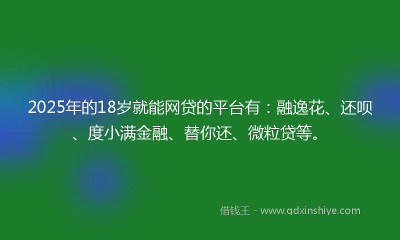 2025年的18岁就能网贷的平台有:融逸花、还呗、度小满金融、替你还、微粒贷等。