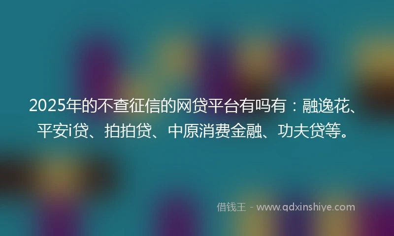 2025年的不查征信的网贷平台有吗有：融逸花、平安i贷、拍拍贷、中原消费金融、功夫贷等。