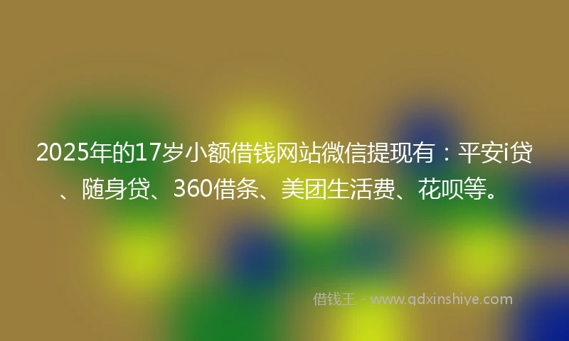 2025年的17岁小额借钱网站微信提现有：平安i贷、随身贷、360借条、美团生活费、花呗等。