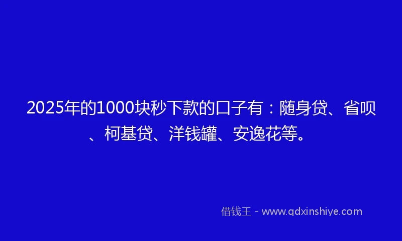 2025年的1000块秒下款的口子有：随身贷、省呗、柯基贷、洋钱罐、安逸花等。