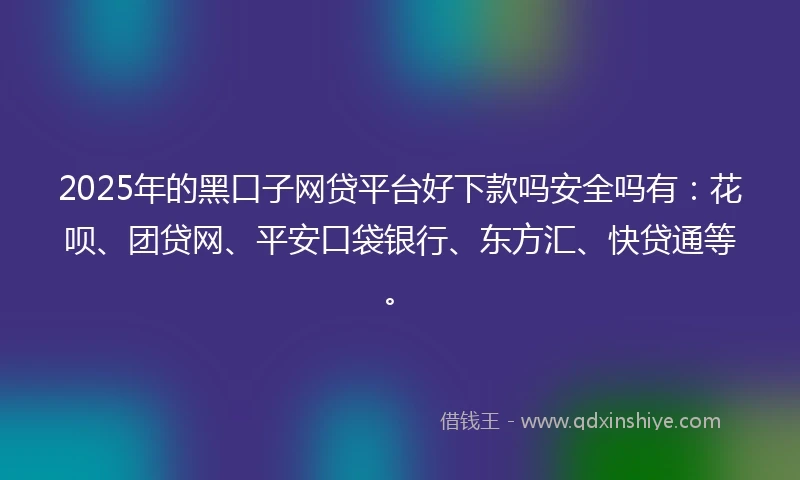 2025年的黑口子网贷平台好下款吗安全吗有:花呗、团贷网、平安口袋银行、东方汇、快贷通等。