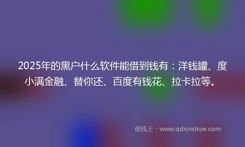 2025年的黑户什么软件能借到钱有：洋钱罐、度小满金融、替你还、百度有钱花、拉卡拉等。