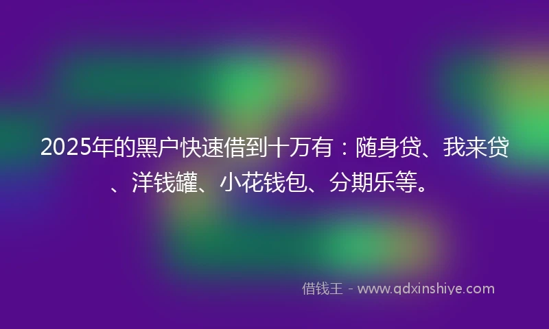 2025年的黑户快速借到十万有：随身贷、我来贷、洋钱罐、小花钱包、分期乐等。