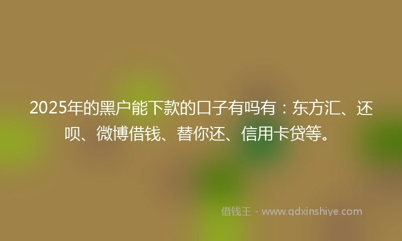 2025年的黑户能下款的口子有吗有：东方汇、还呗、微博借钱、替你还、信用卡贷等。