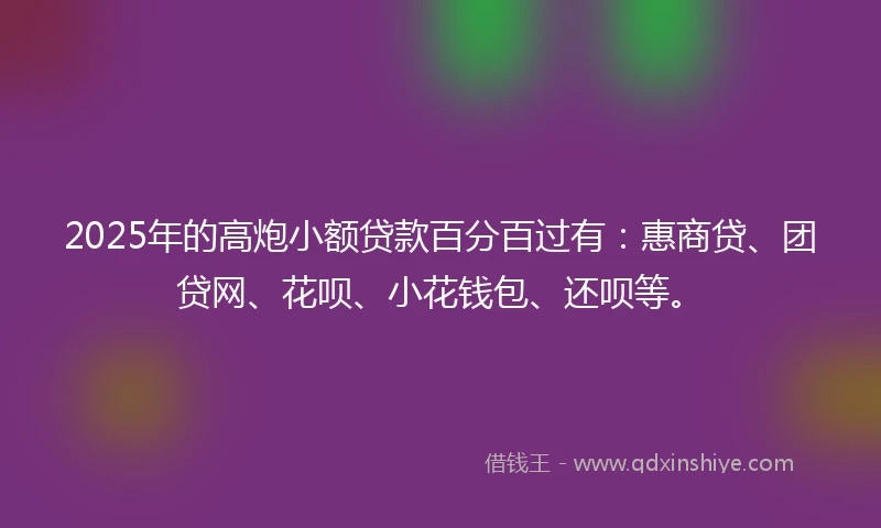 2025年的高炮小额贷款百分百过有：惠商贷、团贷网、花呗、小花钱包、还呗等。