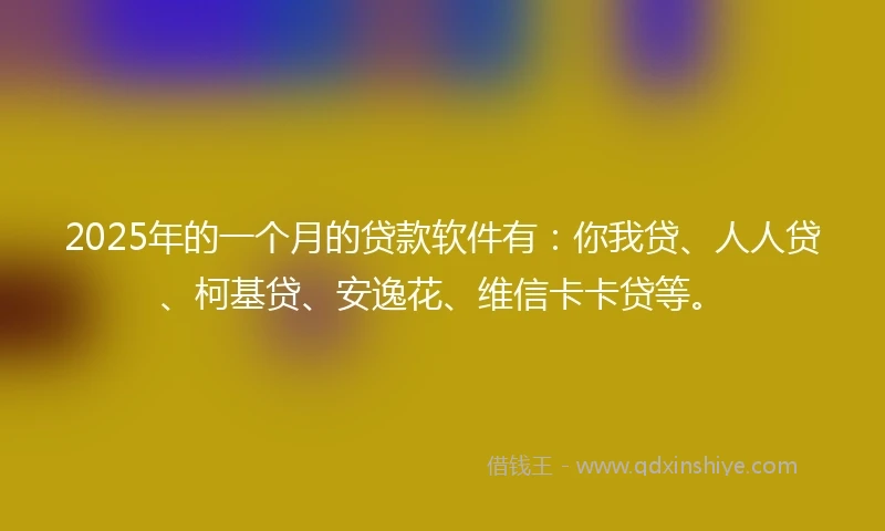 2025年的一个月的贷款软件有：你我贷、人人贷、柯基贷、安逸花、维信卡卡贷等。