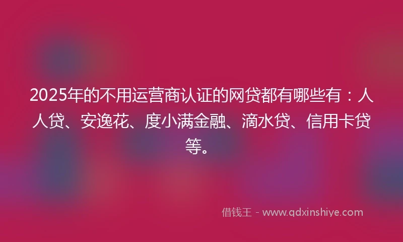 2025年的不用运营商认证的网贷都有哪些有:人人贷、安逸花、度小满金融、滴水贷、信用卡贷等。