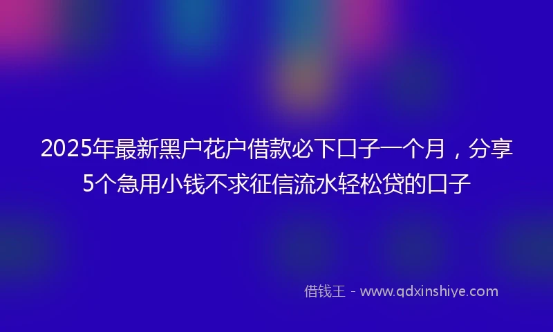 2025年最新黑户花户借款必下口子一个月，分享5个急用小钱不求征信流水轻松贷的口子