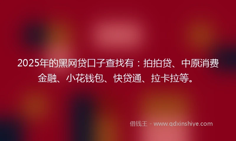 2025年的黑网贷口子查找有：拍拍贷、中原消费金融、小花钱包、快贷通、拉卡拉等。
