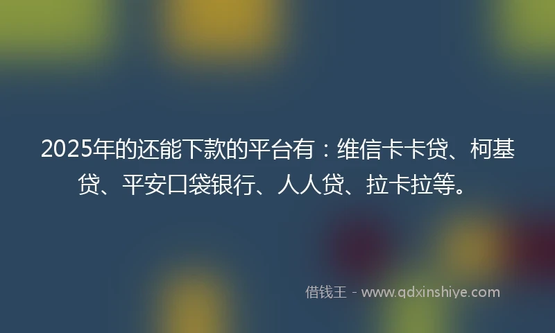 2025年的还能下款的平台有：维信卡卡贷、柯基贷、平安口袋银行、人人贷、拉卡拉等。