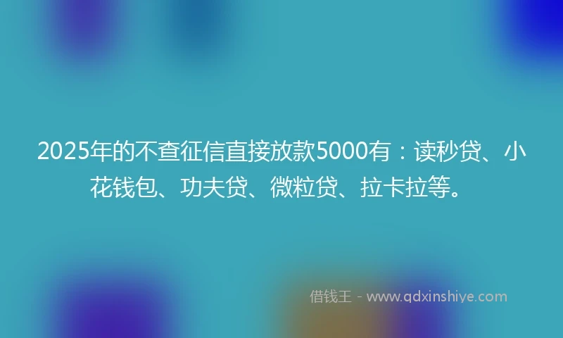 2025年的不查征信直接放款5000有：读秒贷、小花钱包、功夫贷、微粒贷、拉卡拉等。