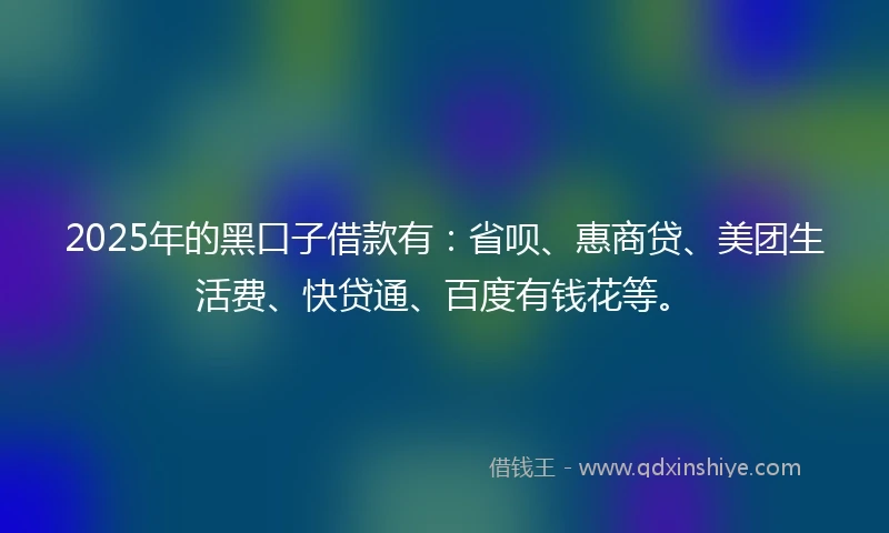 2025年的黑口子借款有：省呗、惠商贷、美团生活费、快贷通、百度有钱花等。