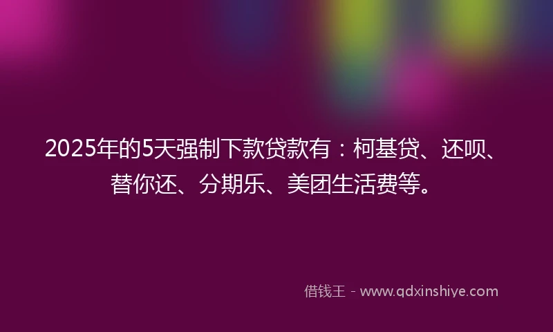 2025年的5天强制下款贷款有：柯基贷、还呗、替你还、分期乐、美团生活费等。
