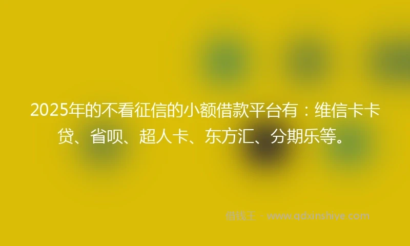 2025年的不看征信的小额借款平台有：维信卡卡贷、省呗、超人卡、东方汇、分期乐等。