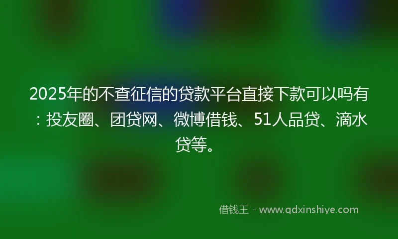 2025年的不查征信的贷款平台直接下款可以吗有：投友圈、团贷网、微博借钱、51人品贷、滴水贷等。