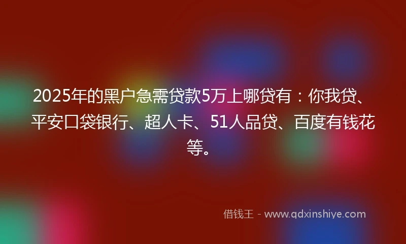 2025年的黑户急需贷款5万上哪贷有:你我贷、平安口袋银行、超人卡、51人品贷、百度有钱花等。